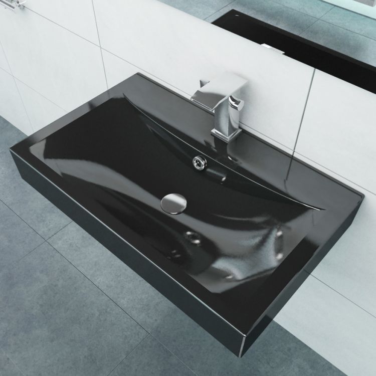 Rectangular Bathroom Ceramic Basin w Overflow BlackRectangular Bathroom Ceramic Basin w Overflow Black
